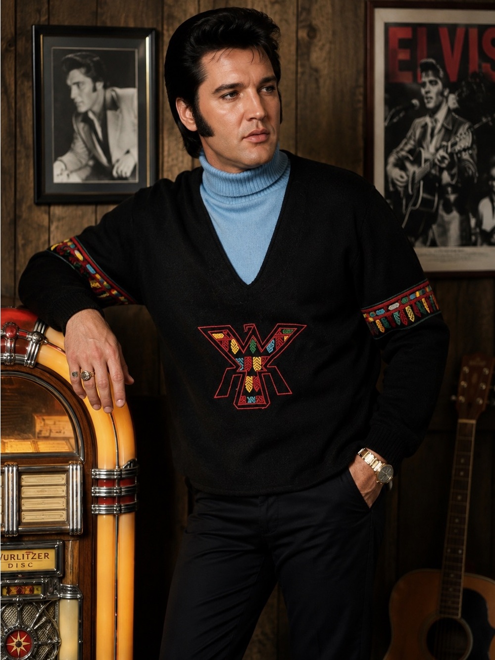 1970s Unique Thunderbird embroidered wool lined sweater jacket